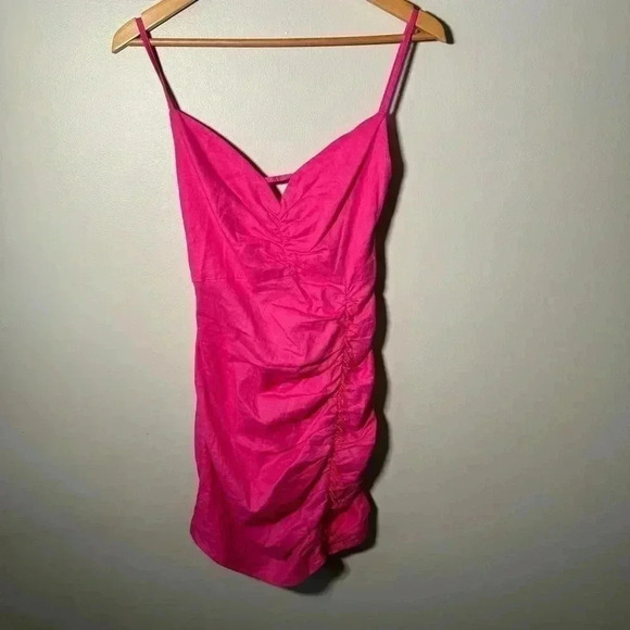NWT ZARA DRAPED BEADED LINEN BLEND DRESS BLOGGERS FAV Barbie Pink S - Picture 4 of 9